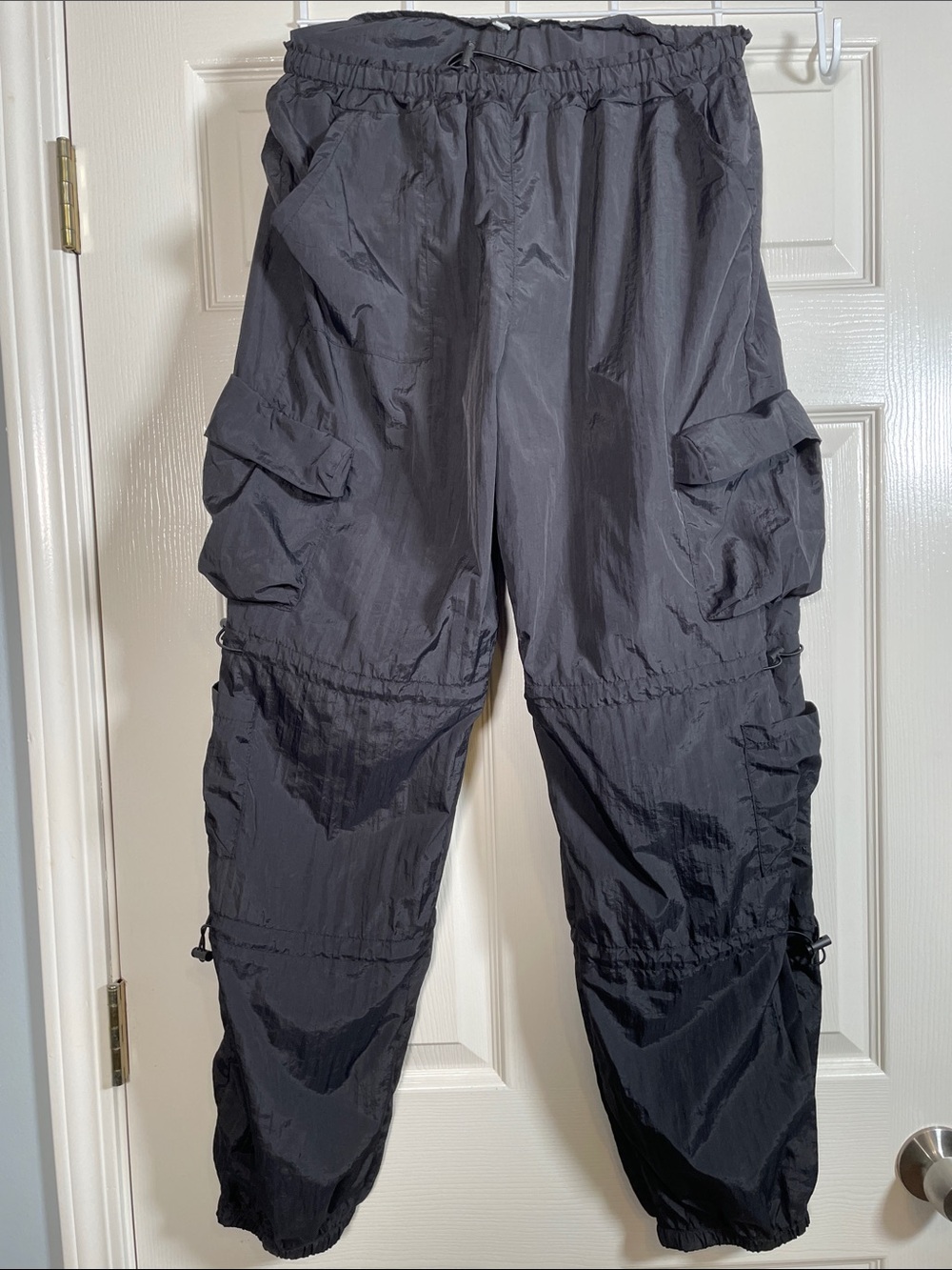Women's Black Cargo Parachute Pants with Utility Pockets